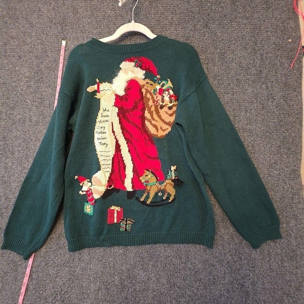 Vintage Susan Bristol Sweater Womens M Green Santa Christmas Ugly Embroidered